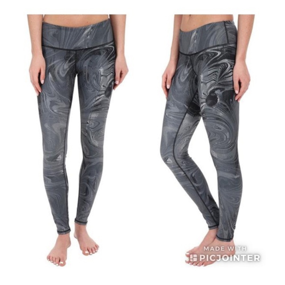 Alo grey black marble design full length workout leggings tights small